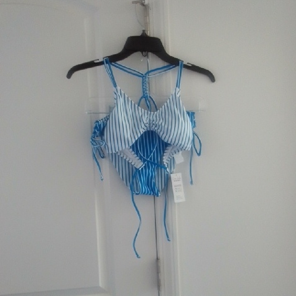 NWT 2 Piece Blue and White Striped Bathing Suit